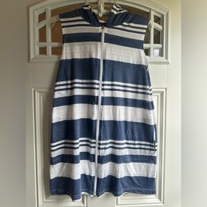 Striped Size L Swim Cover up White Blue Stripe